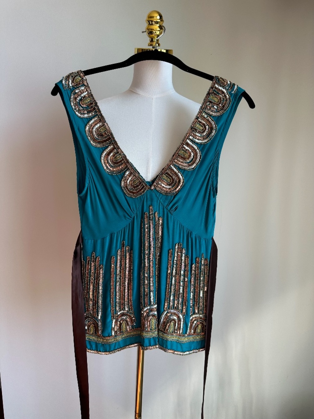 Tracy Reese top, size 6, color blue, bronze, gold, silver, and brown
